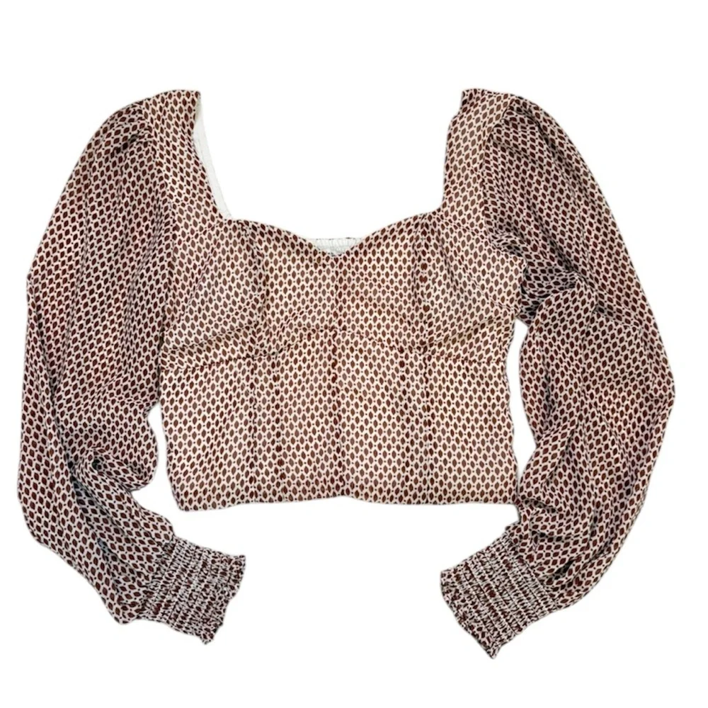 Abercrombie and Fitch Brown Geo pattern puff sleeve crop top small